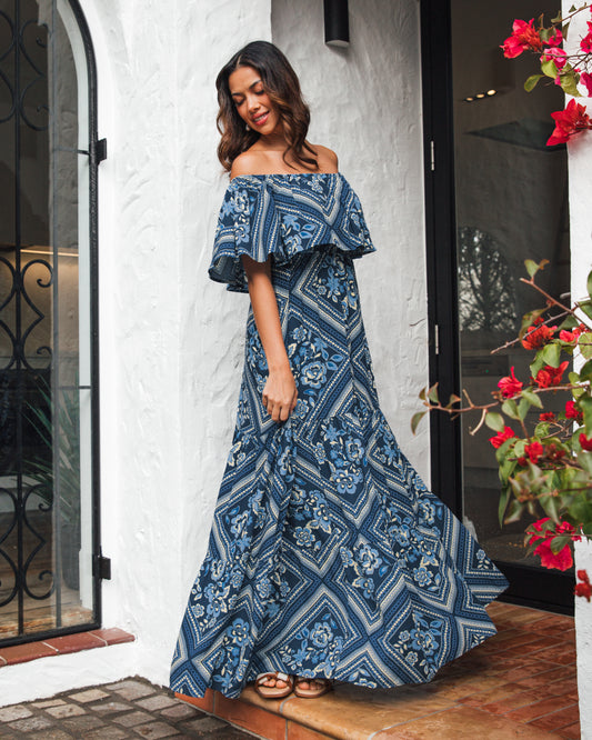 LOLE70731/O FANTASY OFF SHOULDER MAXI
