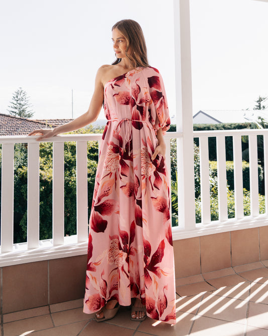 LOLE70762/O BLUSH LILLY ONE SHOULDER MAXI