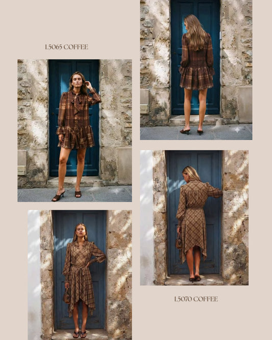 L5065/O FRILL CHECK DRESS