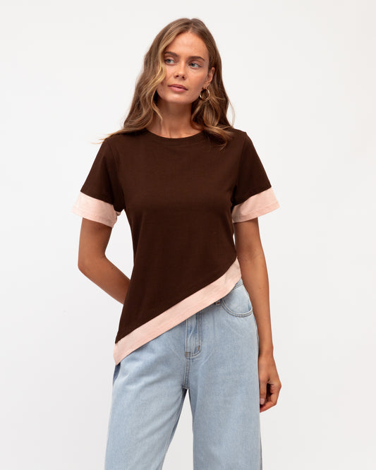 PH14023/O ASYMMETRICAL HEM LAYERED TEE