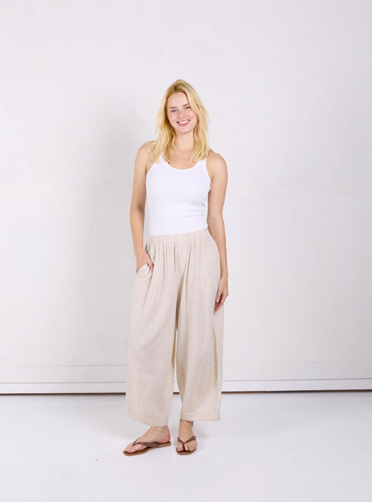 S27P75MJ/O LOGAN BARREL LINEN PANT - beige & navy