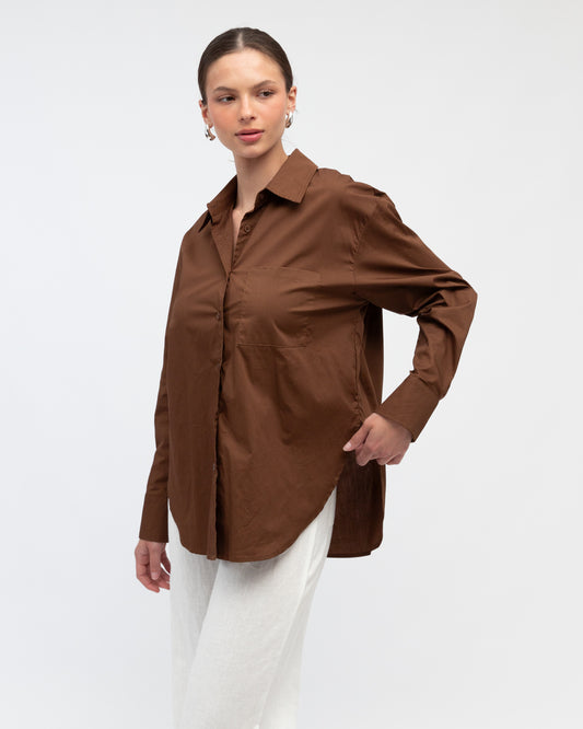 TF10475-7/O PLAIN CHOCOLATE OVERSIZED SHIRT