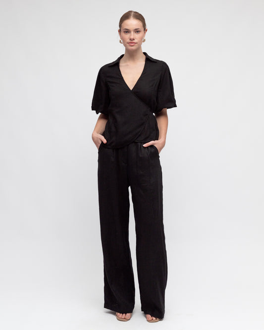TF10980/O CROSS OVER LINEN TOP