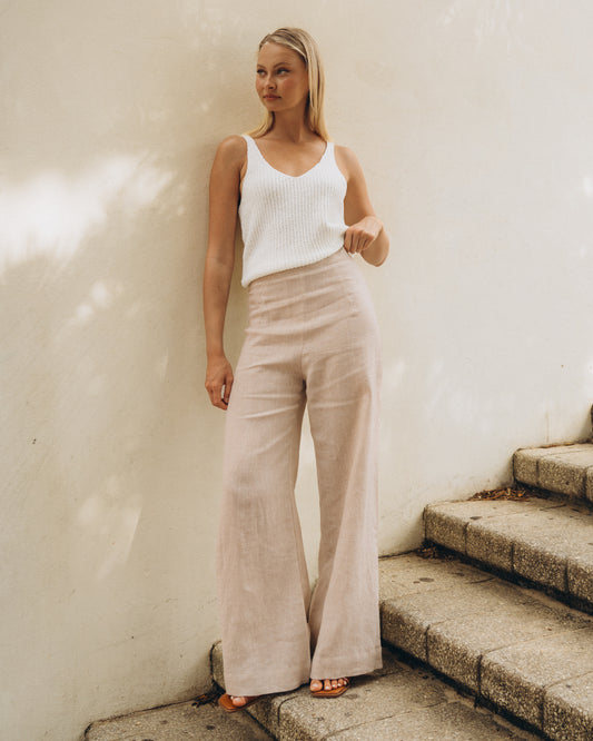 TFL7581/O LINEN PANT BLACK/OATMEAL/WHITE