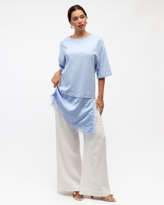TF11600/O ASYM SATIN AND LACE HEM TEE