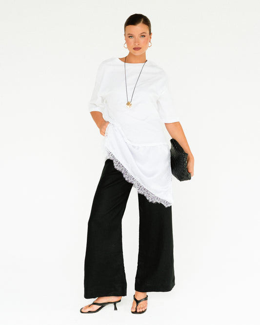 TF11600/O ASYM SATIN AND LACE HEM TEE