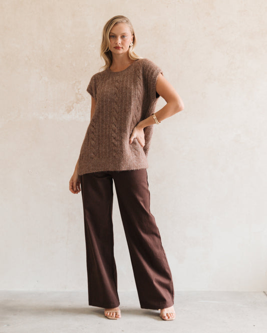 TF11622/O FLUFFY CABLE KNIT VEST