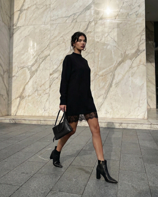 TF11873/O KNIT DRESS WITH LACE