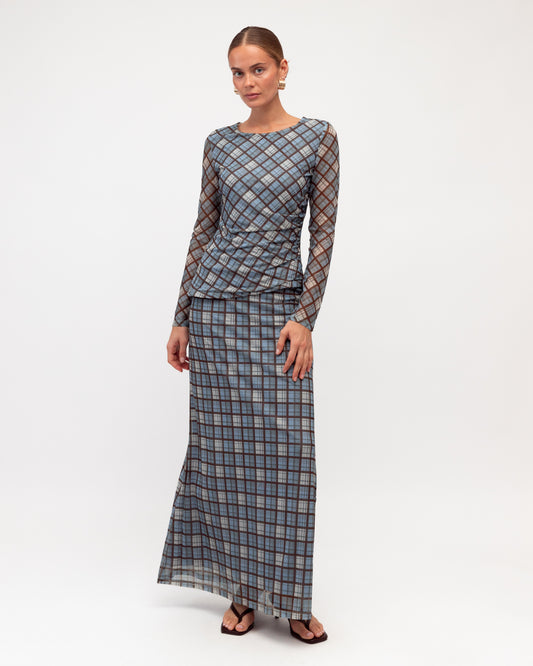 TF11566-2/O SAMANTHA PLAID MESH SKIRT