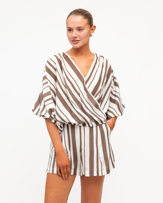 TF7205-107/O STRIPE CROSSOVER BLOUSE