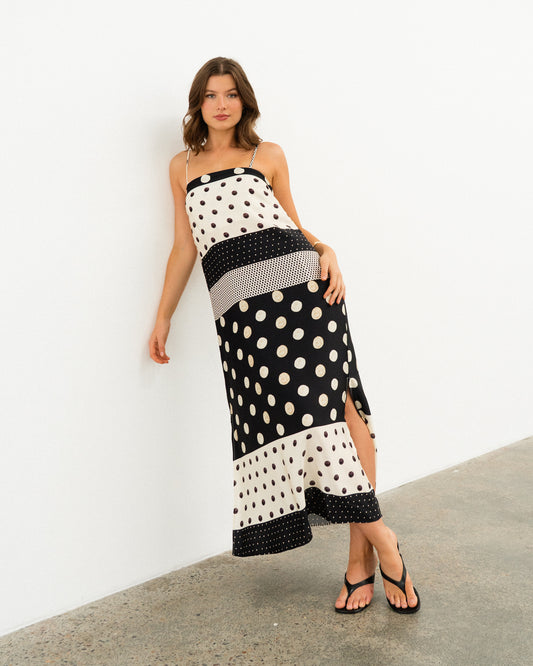 TFE11644/O SPOT PANEL STRAPLESS MAXI DRESS