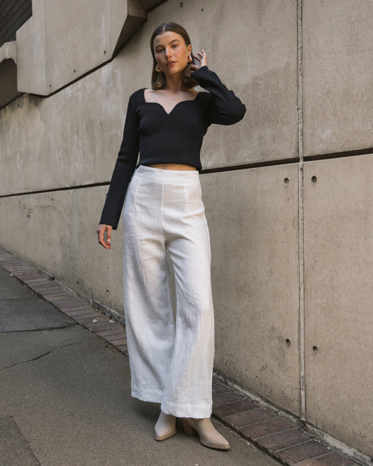 TFL7581/O LINEN PANT BLACK/OATMEAL/WHITE
