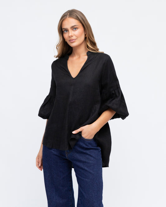 TFL7924-T/O LINEN V NECK TOP