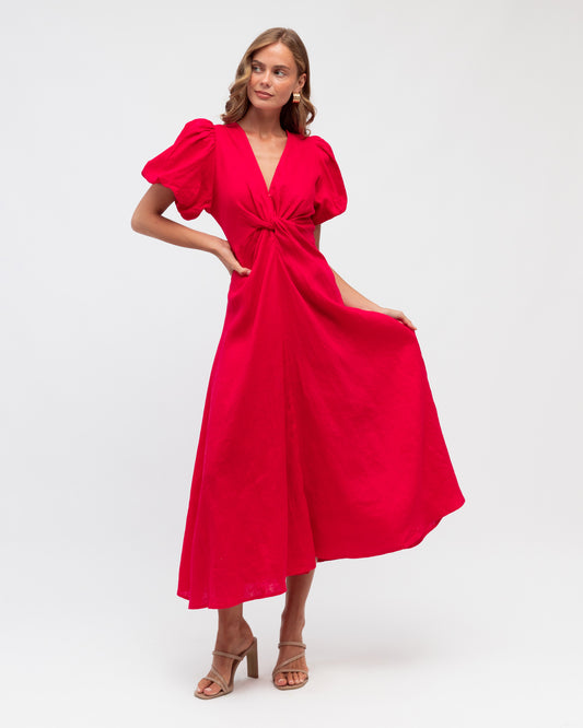 TFL8545-27/O TWIST FRONT PUFF SLEEVE MAXI
