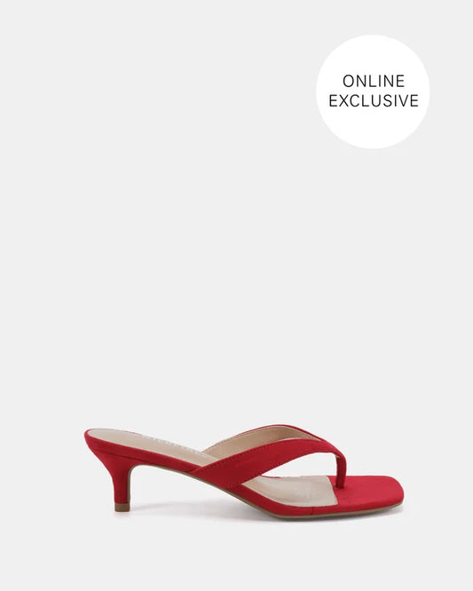 TRIANA THONG HEEL - RED, DENIM
