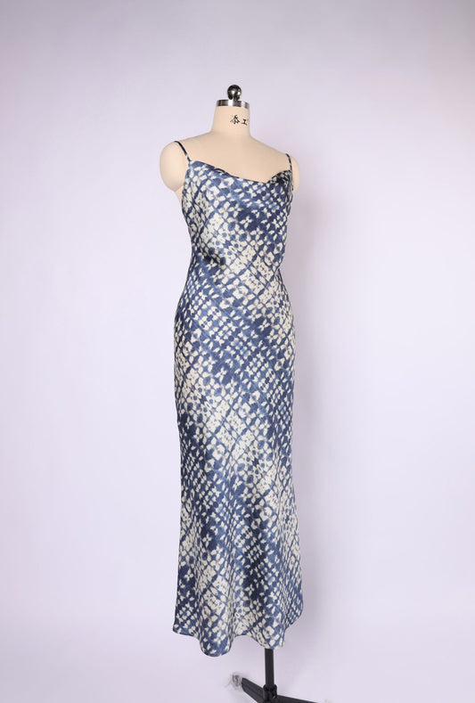 VH23064 blue satin midi dress