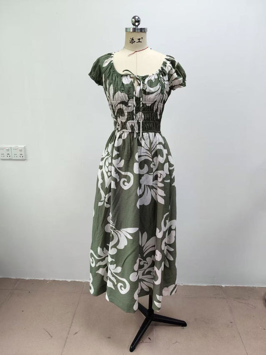 VH23127 Shirred Tie Neck Midi Dress - sage