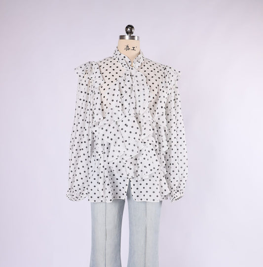 VH23138 Frill polka dot shirt - White (3)