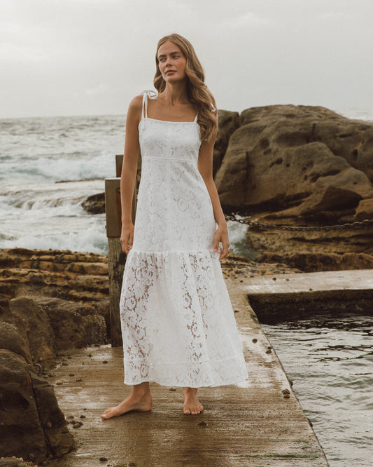 VV11431/O LACE TIE UP SHOULDER DRESS
