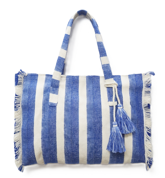 RGB-3476 -  Blue Stripe Fringe Tote