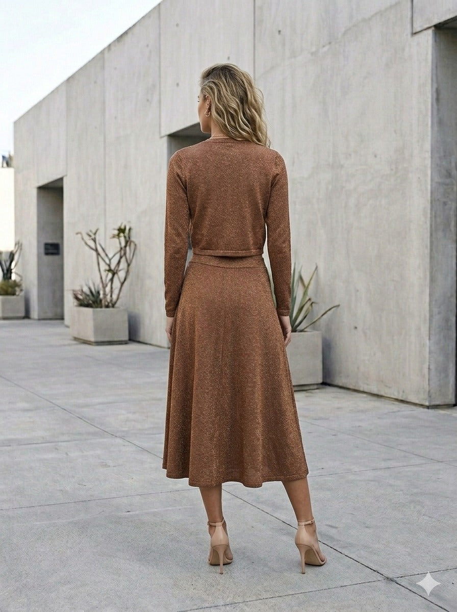 901009B KNIT CROP CARDI & SKIRT SET