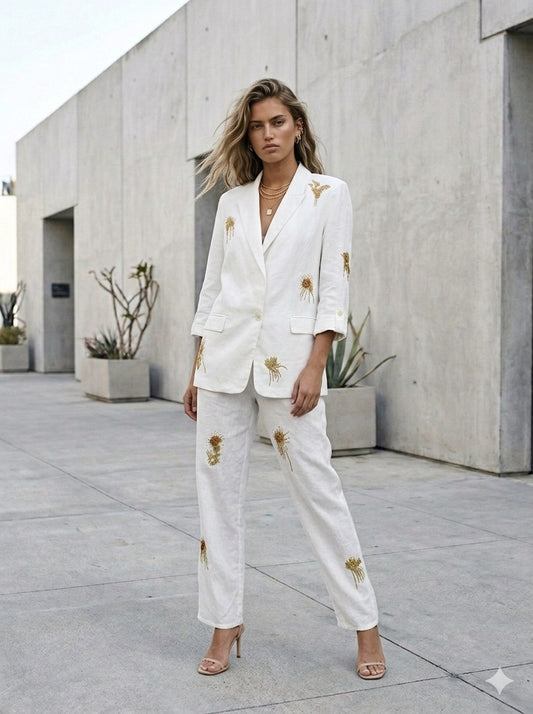 L3002 LINEN PANT GOLD DETAILS