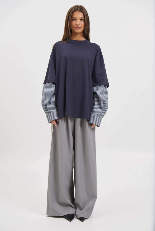 SM_ASJP_8880 - Cotton Shirt stripe sleeve Tee