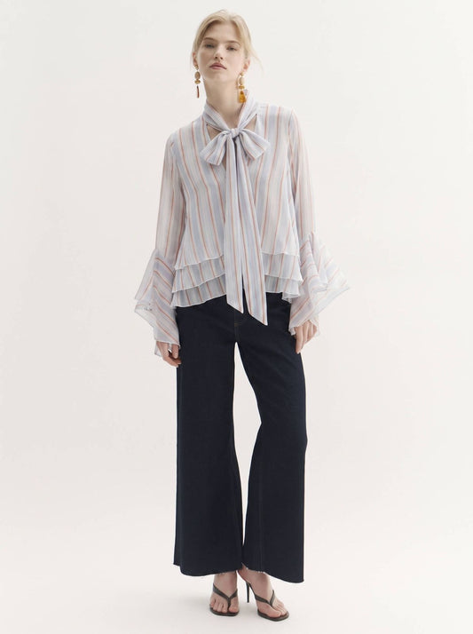 SM_90556-YJG - Stripe Tie-neck Blouse