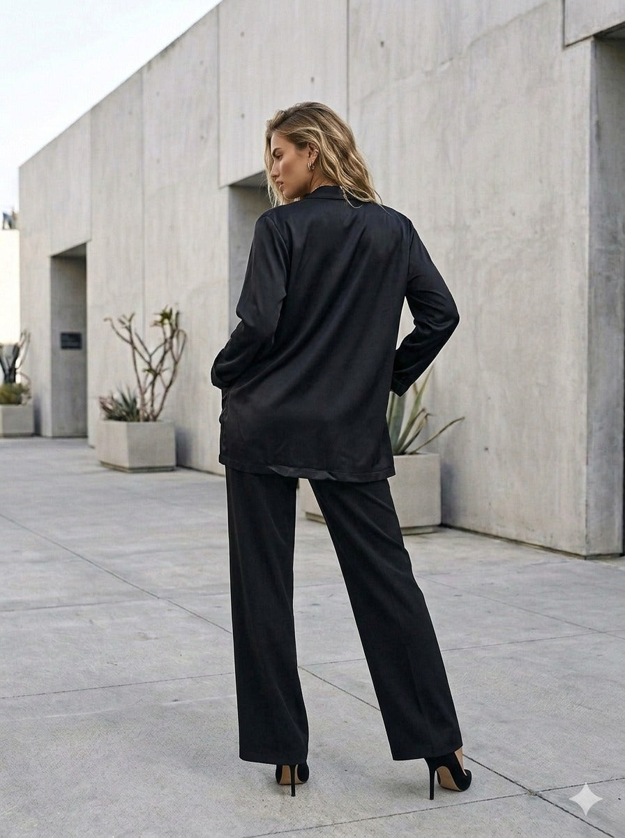 908012A BLACK SATIN BLAZER