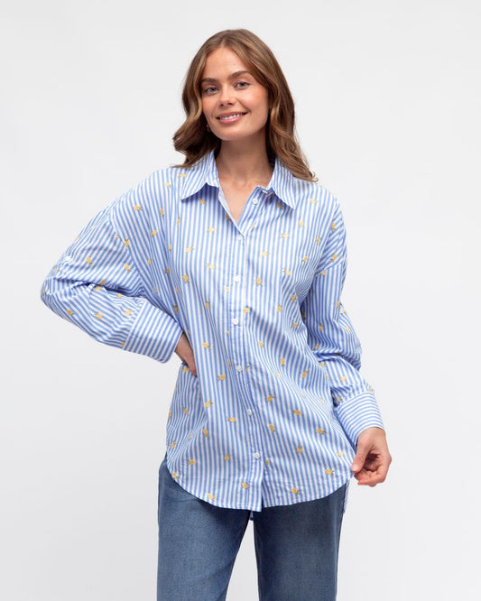 LOL70752/O STRIPE SHIRT WITH DETAILING FLOWERS