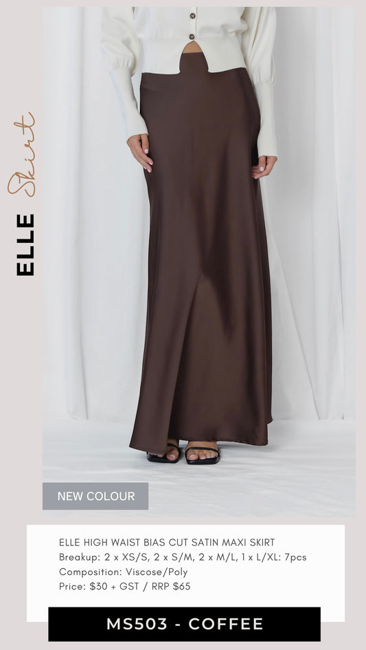MS503 ELLE BIAS CUT SATIN SKIRT COFFEE