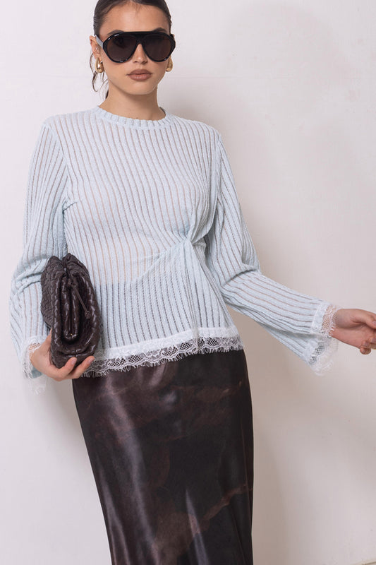 LPE900  /O KNIT TOP WITH LACE TRIMMING