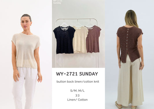 WY-2721- Sunday button back linen knit