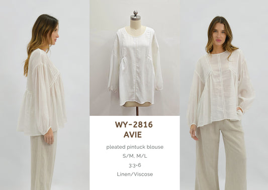 WY-2816/O Avie pleated pintuck blouse