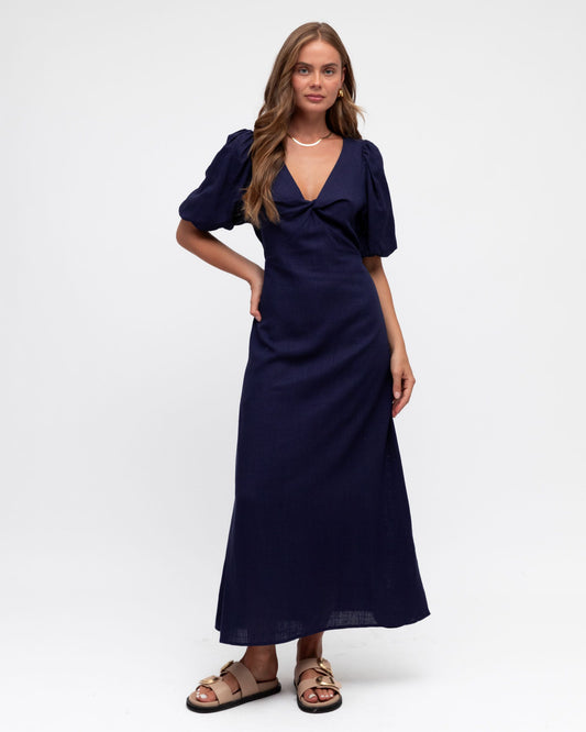 LOL70452-1/O TWIST FRONT PUFF SLEEVE DRESS