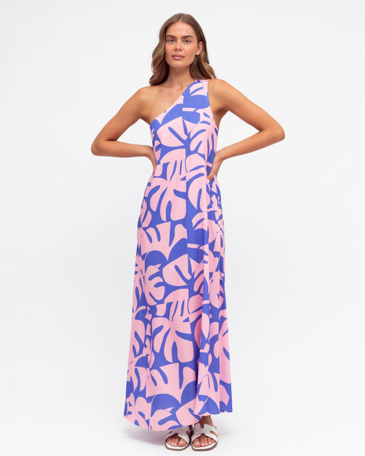 LOLE70161/O NOA BLU ONE SHOULDER MAXI