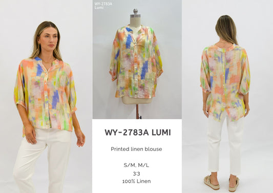 WY-2783A/O - Lumi printed linen blouse