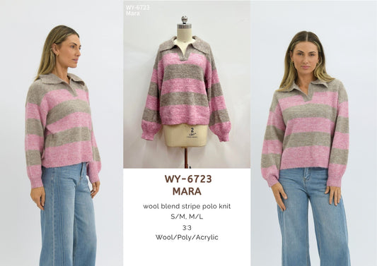 WY-6723/O Mara wool blend stripe polo knit