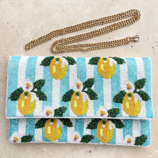 Lemon Stripe Beaded Clutch - BDR-CL