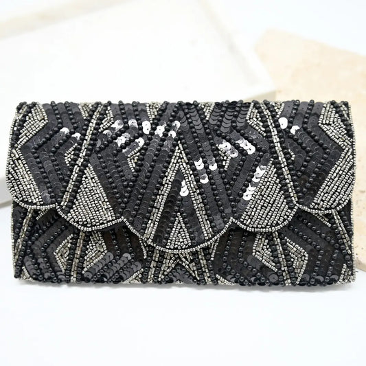 Beaded black and grey clutch - BEA-CL