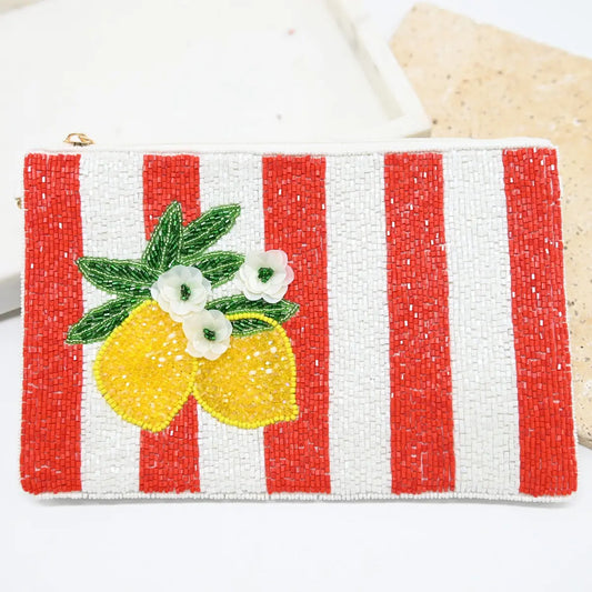 Beaded red and white stripe with lemons - BEB-CL-RD