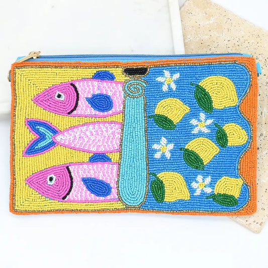Sonny Sardines Fish/Lemon Beaded Clutch BEU-CL