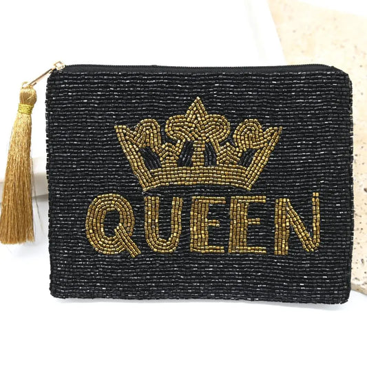 Beaded black pouch with Queen Crown