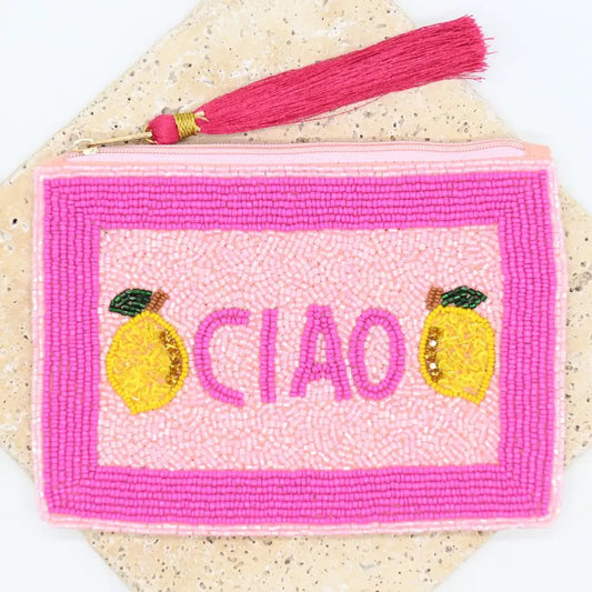 Ciao Pink Beaded Pouch BGO-PO