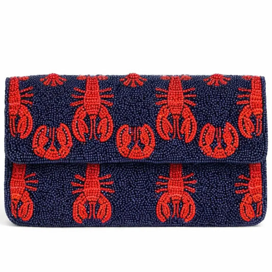 Navy Lobster Beaded Clutch BHE-CL