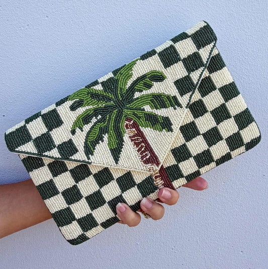 Checkerboard Palm Beaded Clutch BIM-CL