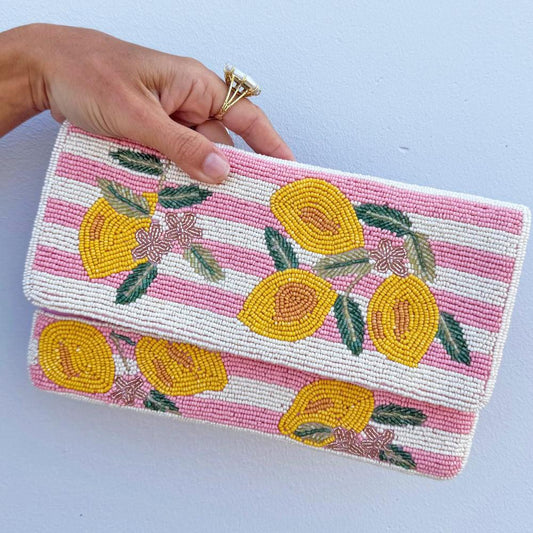Lemon Blush Beaded Clutch BIQ-CL