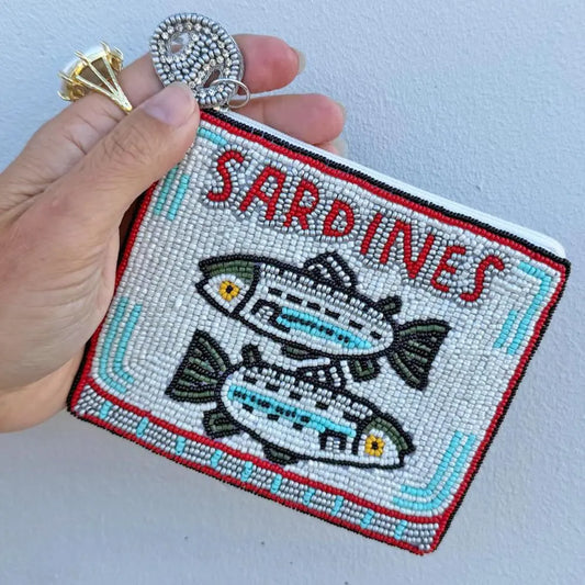 Silver Sardine Tin Beaded Pouch BIT-PO