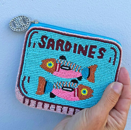 Aqua Sardine Tin Beaded Pouch BIU-PO