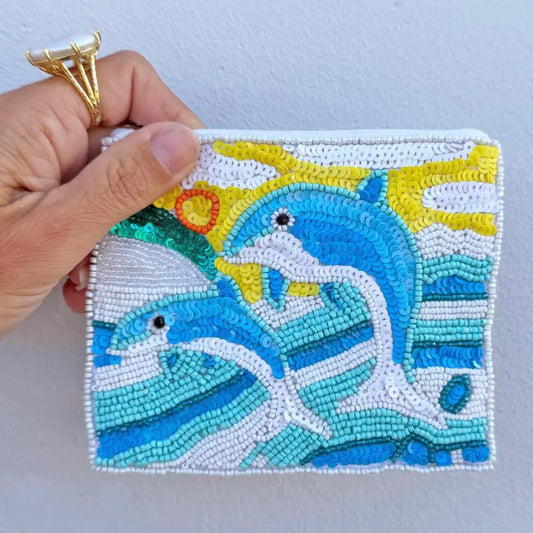 Dolphin Sunset Beaded Pouch BIW-PO